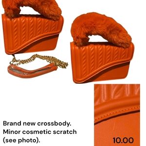 Orange Faux-Fur Handle Quilted Crossbody Bag